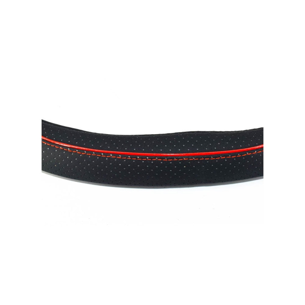 Husa volan sport tesit, din imitatie piele, marimea M, culoare neagra, cusatura rosie