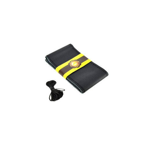 Husa volan cu ac si ata din piele cu gaurele marime 2XL  latime 11,5 cm culoare Negru