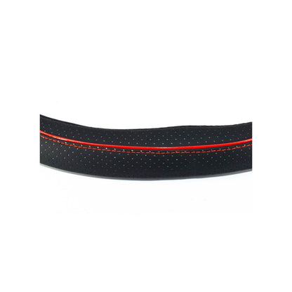 Husa volan sport tesit, din imitatie piele, marimea M, culoare neagra, cusatura rosie