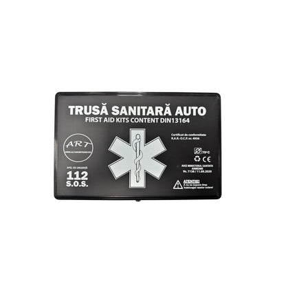 Kit Siguranta Auto [Trusa Medicala, Stingator 1KG, 2x Triunghiuri, Vesta Reflectorizanta, Chinga Tractare 4m] + Geanta Depozitare