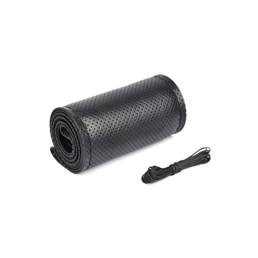 Husa volan cu ac si ata din piele cu gaurele, marimea M, culoare neagra, premium