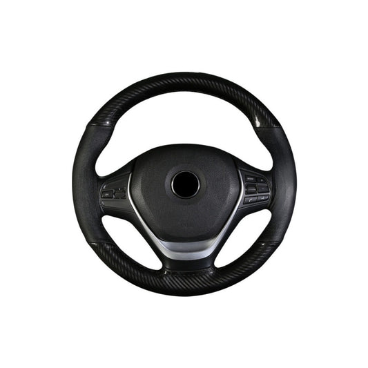 Husa volan cu ac si ata  imitatie piele si carbon , marime M, culoare Negru
