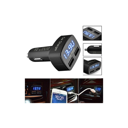 Încărcător Auto 3 în 1 cu Voltmetru, Termometru și 2 Porturi USB